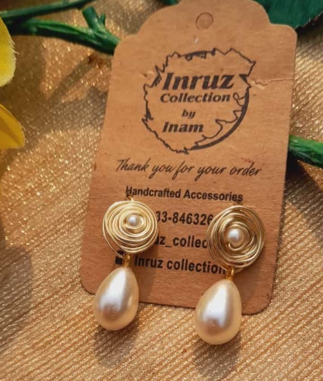 Wire Wrapped 4mm Pearl Earrings with Drop Shape Pearls β Elegant & Timeless (IR232)