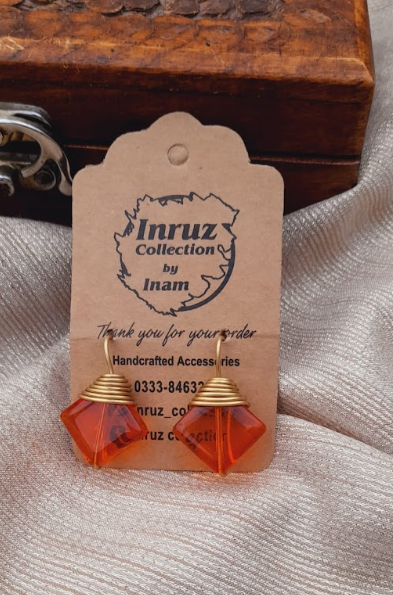 Red Square Brass Wire Earstuds with Imported Beads β Everyday Elegance (IR214)