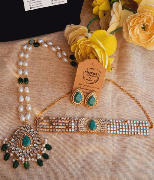 2-in-1 Choker Patti & Brooch Mala Set with Kundan Elegance (IR205)