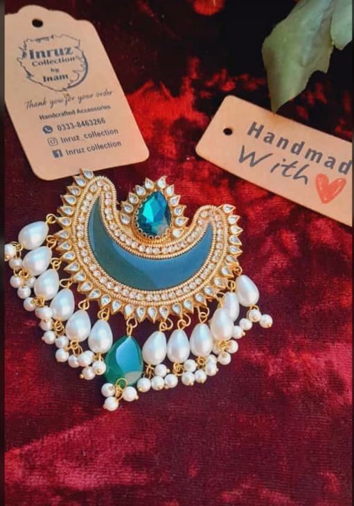 Handcrafted Headpiece with Kundan Drops & Resin Moon (IR207)