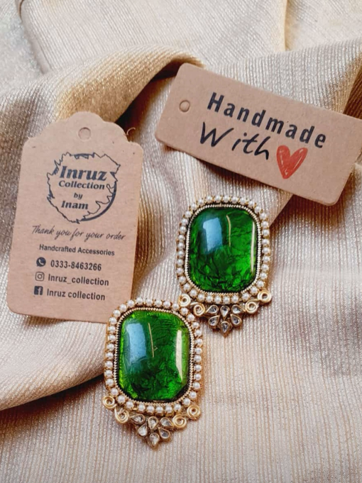 Ambani Bottle Green Earcuffs with Gold Wire & Resin Stones (IR215)