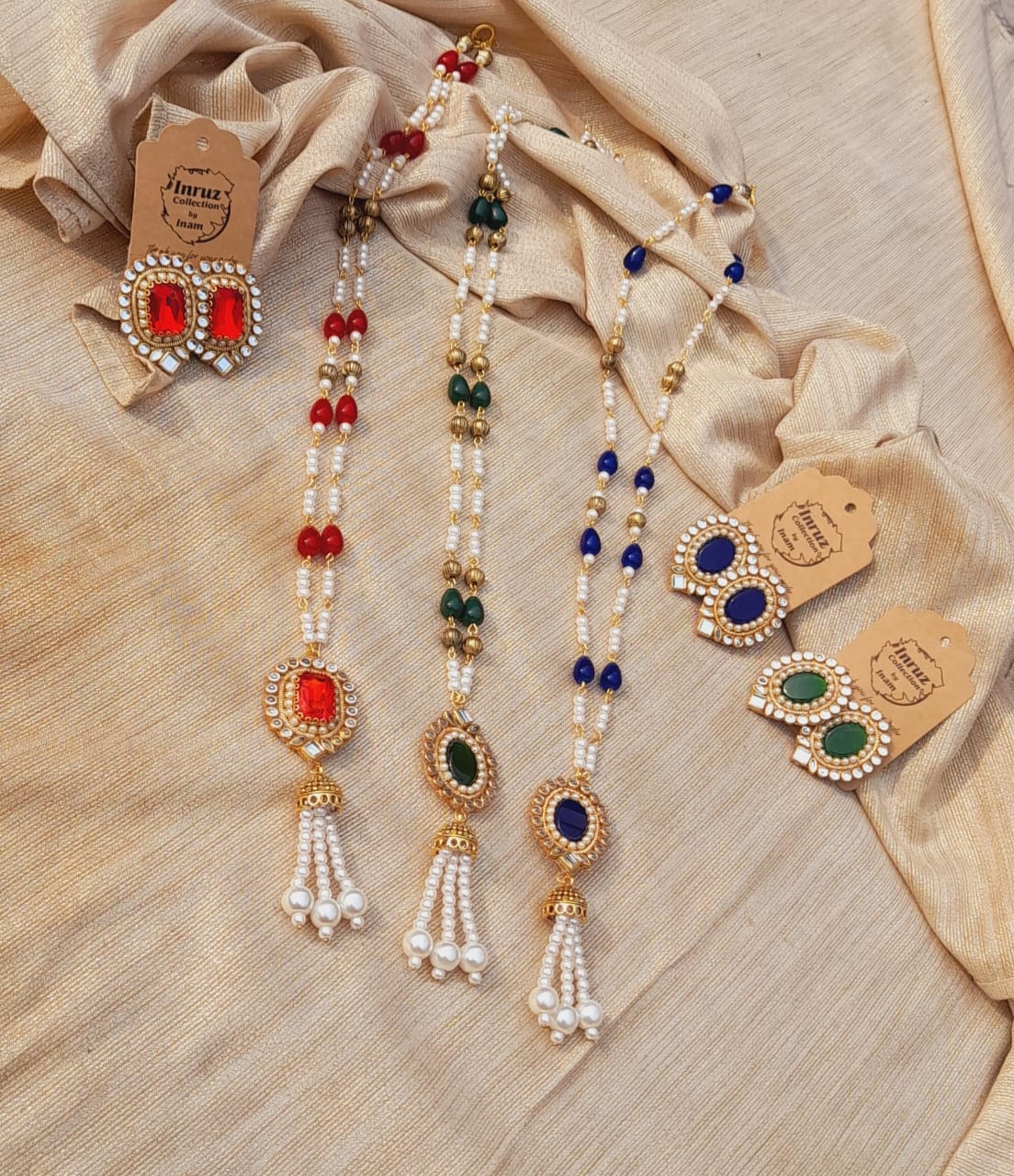 Handcrafted Tassel Pendant Set | Kundan & Semi-Precious Stones (IR242)