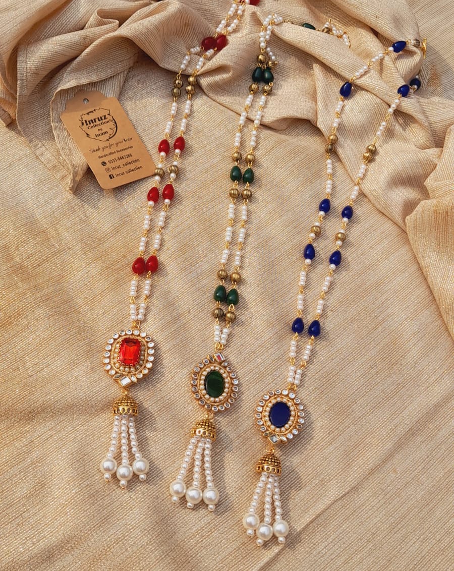 Handcrafted Tassel Pendant Set | Kundan & Semi-Precious Stones (IR242)